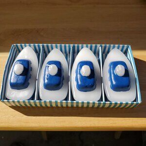 Set Of 4 Nautical Themed Boat Shaped Candles Lakeside Ocean Blue White Seaside